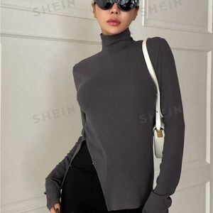 Gray Turtleneck Top